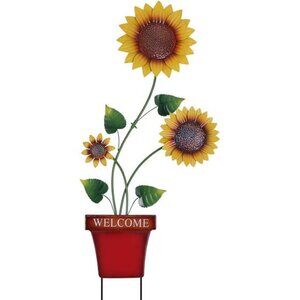 39" Sunflower Pot Decorative Garden Stakes for Spring Outdoor Decor Metal Yard